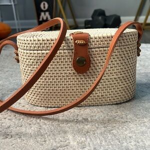 Handmade Rattan Bag / Leather Strap] Women's Bucket Bag